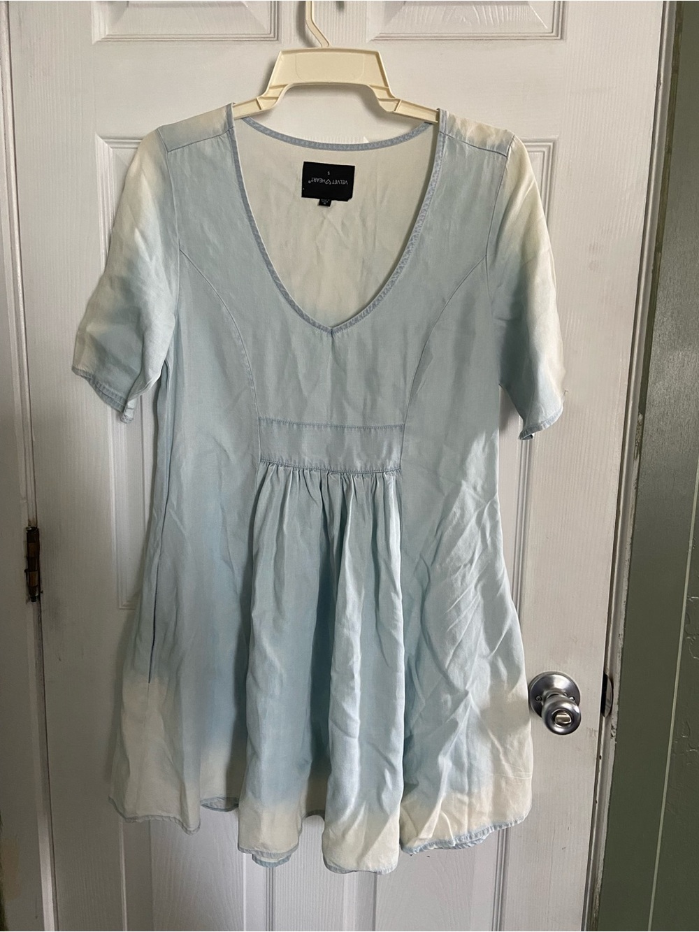 Velvet Hearts Light Blue Short Sleeve V-Neck Babydoll Dress